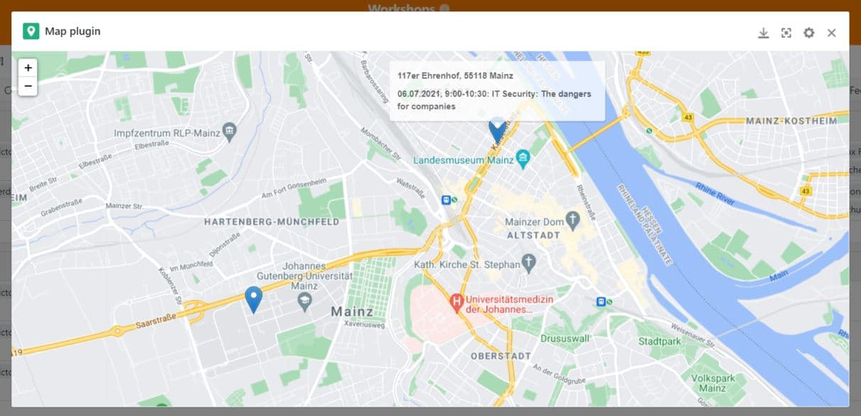 Mit dem Map Plugin haben Sie alle Veranstaltungsorte automatisch visualisiert