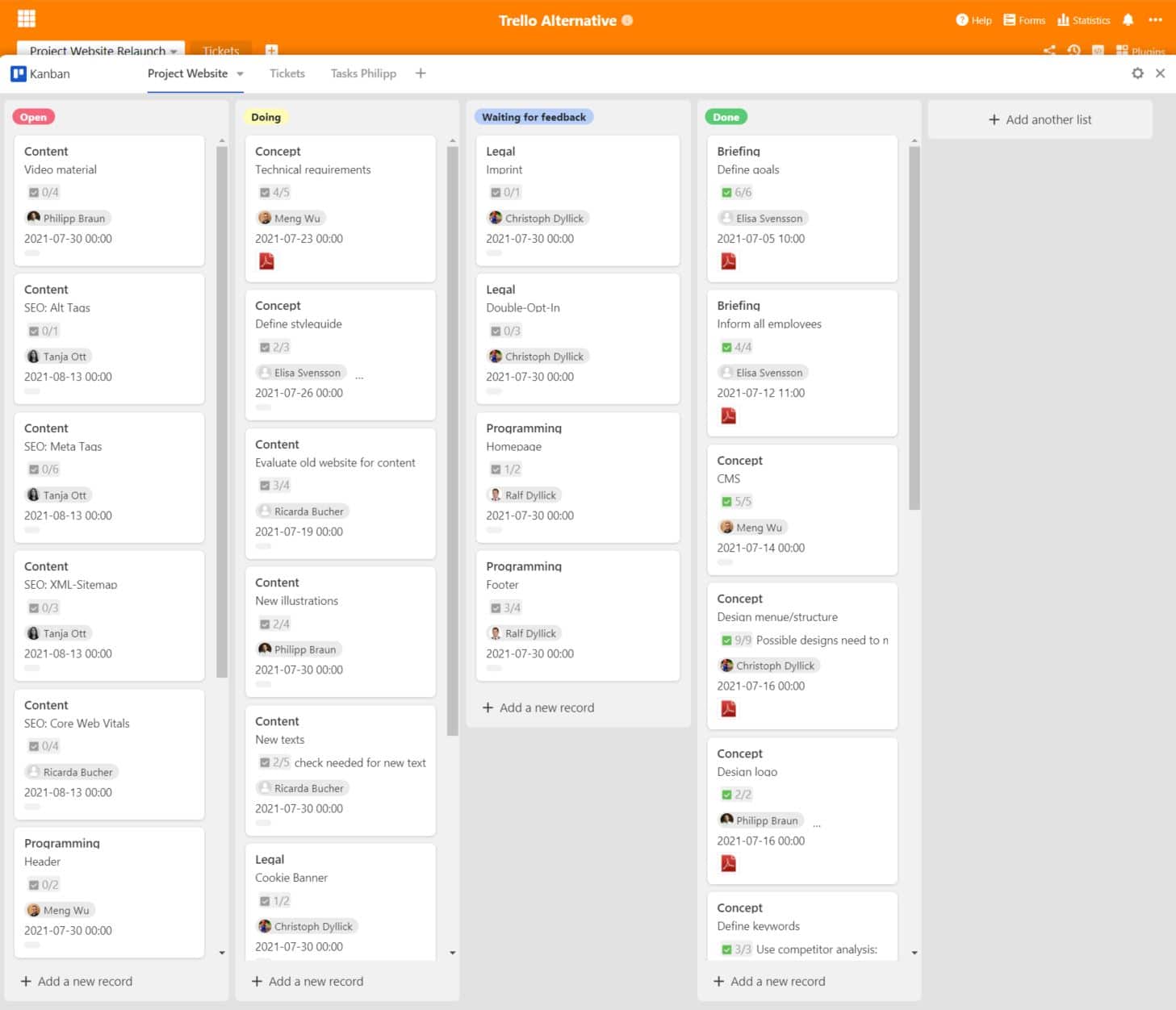 With the Kanban plugin, a detailed Kanban board can be created.