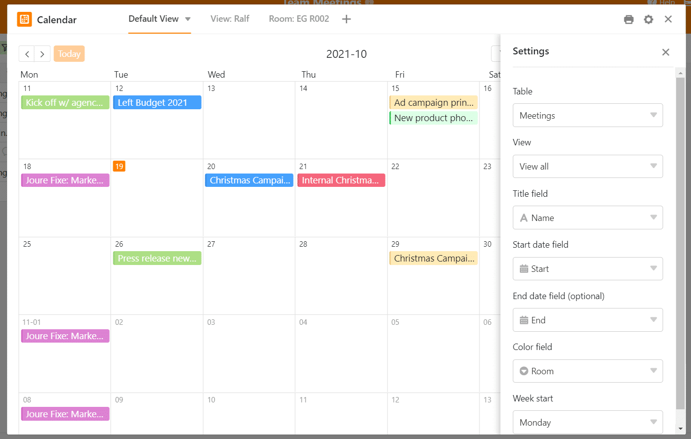 Toutes les réunions sont visibles dans le calendrier