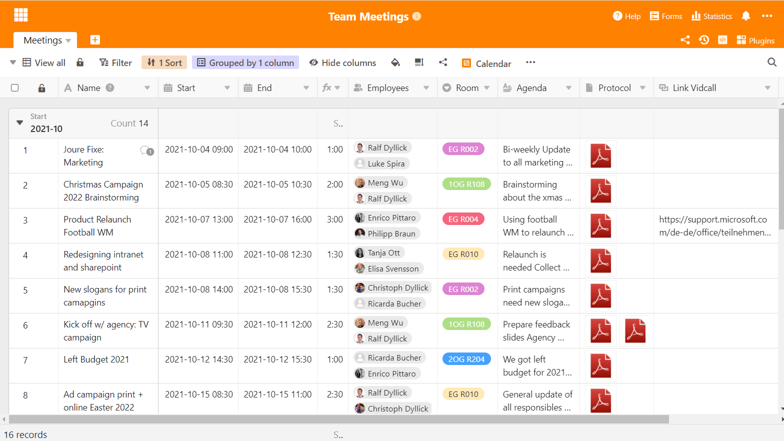 Manage team meetings with SeaTable